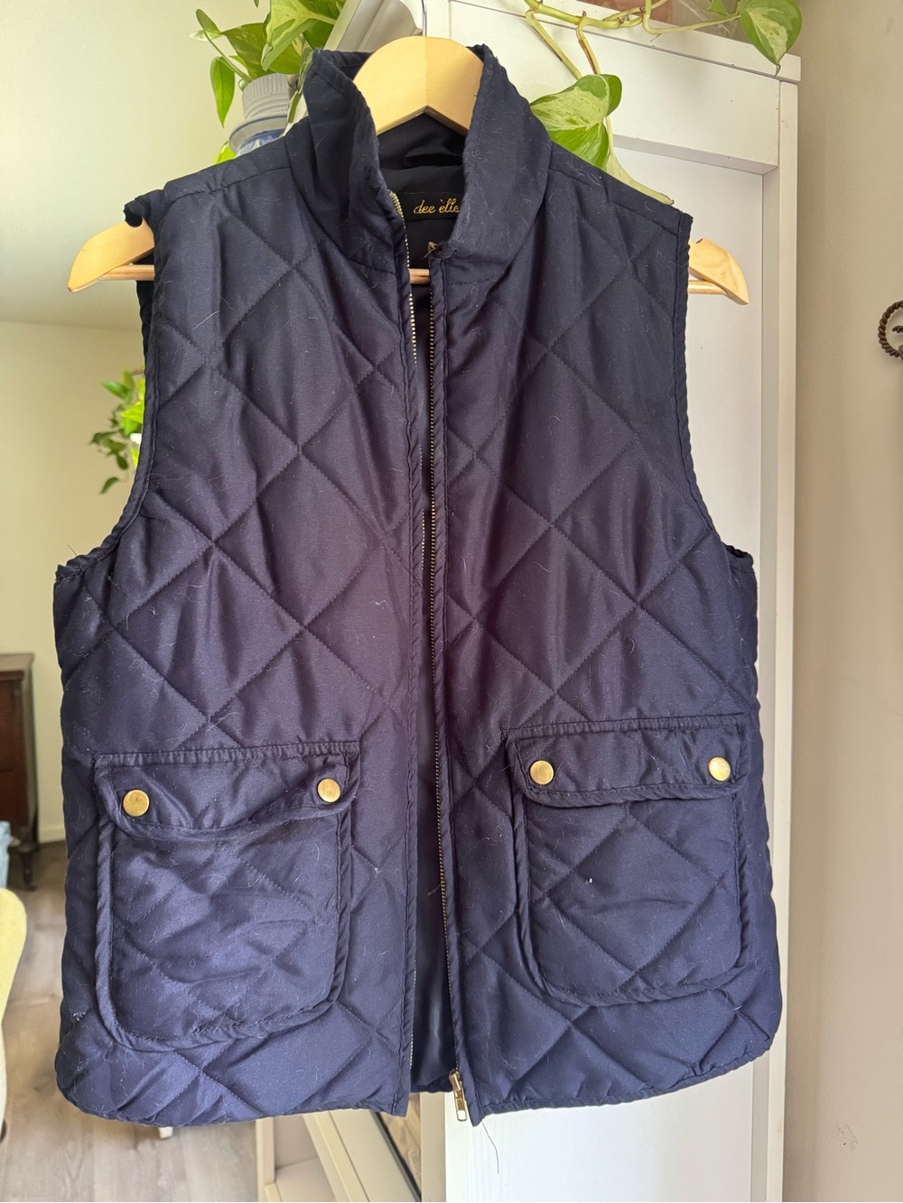 Woman’s Quilted Navy Zip Front Vest - Ellington